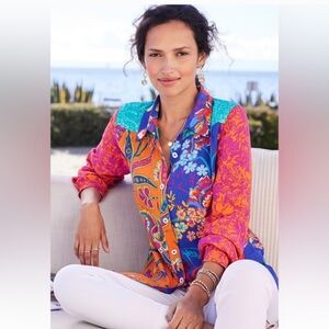 Soft Surroundings Colorful Floral Button-Up Shirt